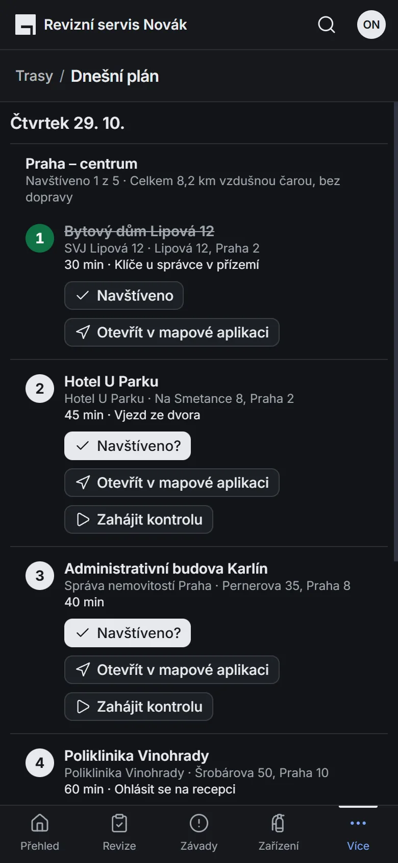 Dnešní plán technika na telefonu