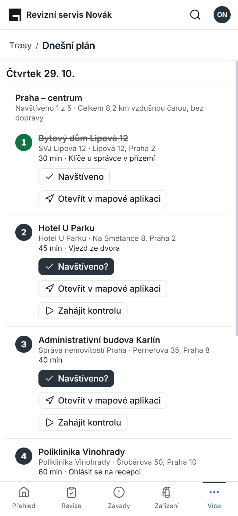 Dnešní plán technika na telefonu